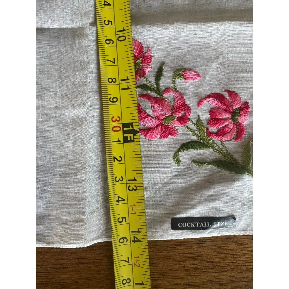 Vintage 1950s Swiss Cotton Cocktail Napkin Embroidered Floral NOS